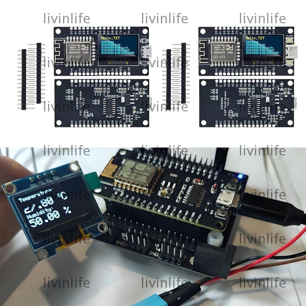 LIVINLIFE ESP8266 บอร์ด, 0.96 นิ้ว CH340 OLED Display Board, NodeMCU OLED Display Module IoT