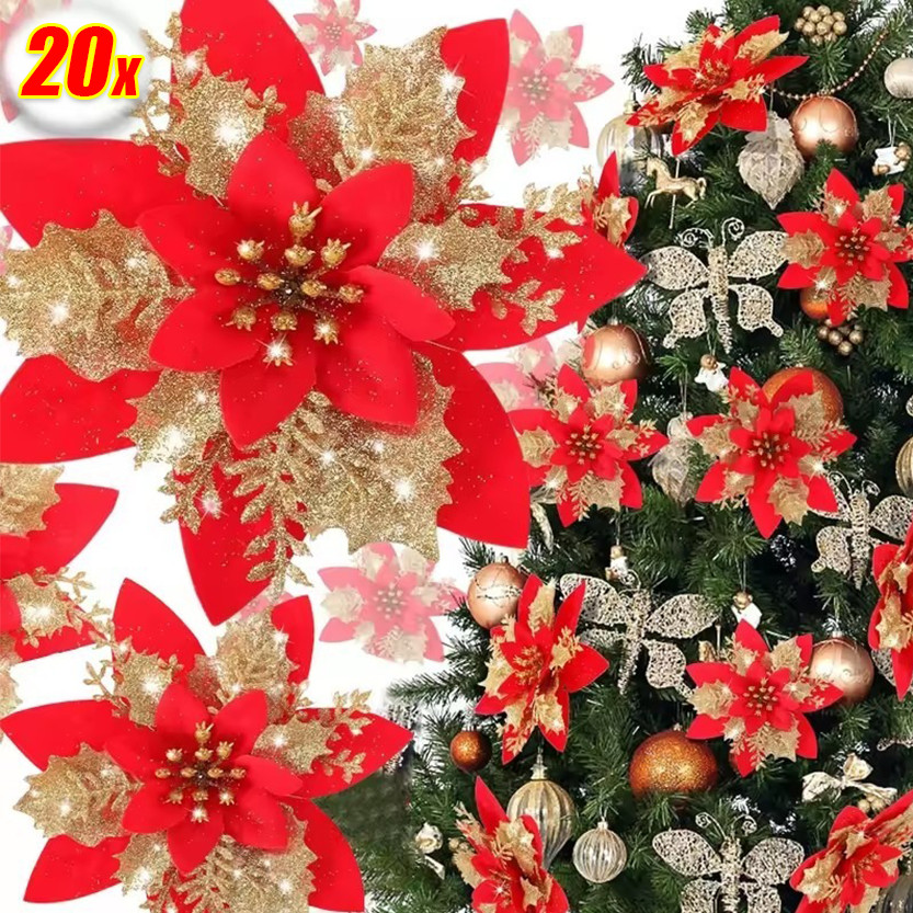 5/10/20ชิ้นGlitterคริสต์มาสดอกไม้ประดิษฐ์/DIY Xmas Treeดอกไม้ปลอม/งานแต่งงานปีใหม่Party Decor