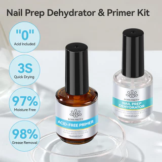 BORN PRETTY 15ml ขวดแก้วเล็บ Primer เล็บ Prep Dehydrator ยาทาเล็บติดทนนาน Air แห้งกึ่งถาวรเคลือบเงา