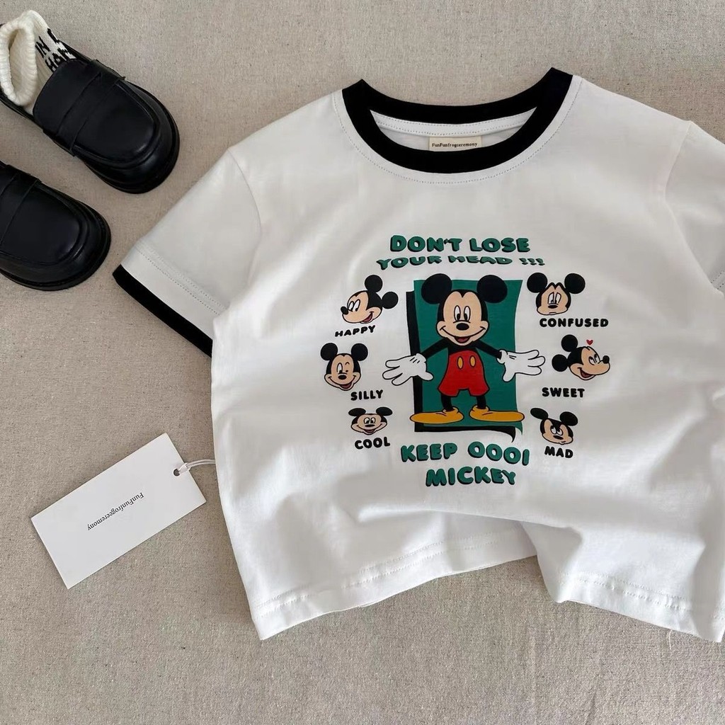 เสื้อยืดเด็กแขนสั้นผ้าฝ้ายแท้ พิมพ์ลายการ์ตูน เหมาะสำหรับใส่ลำลองทั้งชายและหญิงในฤดูร้อน