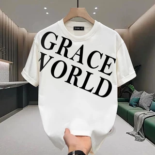 Basi💥เสื้อยืด oversize unisex สตรีทแฟชั่น โคตรนุ่ม เสื้อ cotton 100% ไม่หดตัวลาย เสื้อไม่ยับ ลาย "GRACE WORLD"