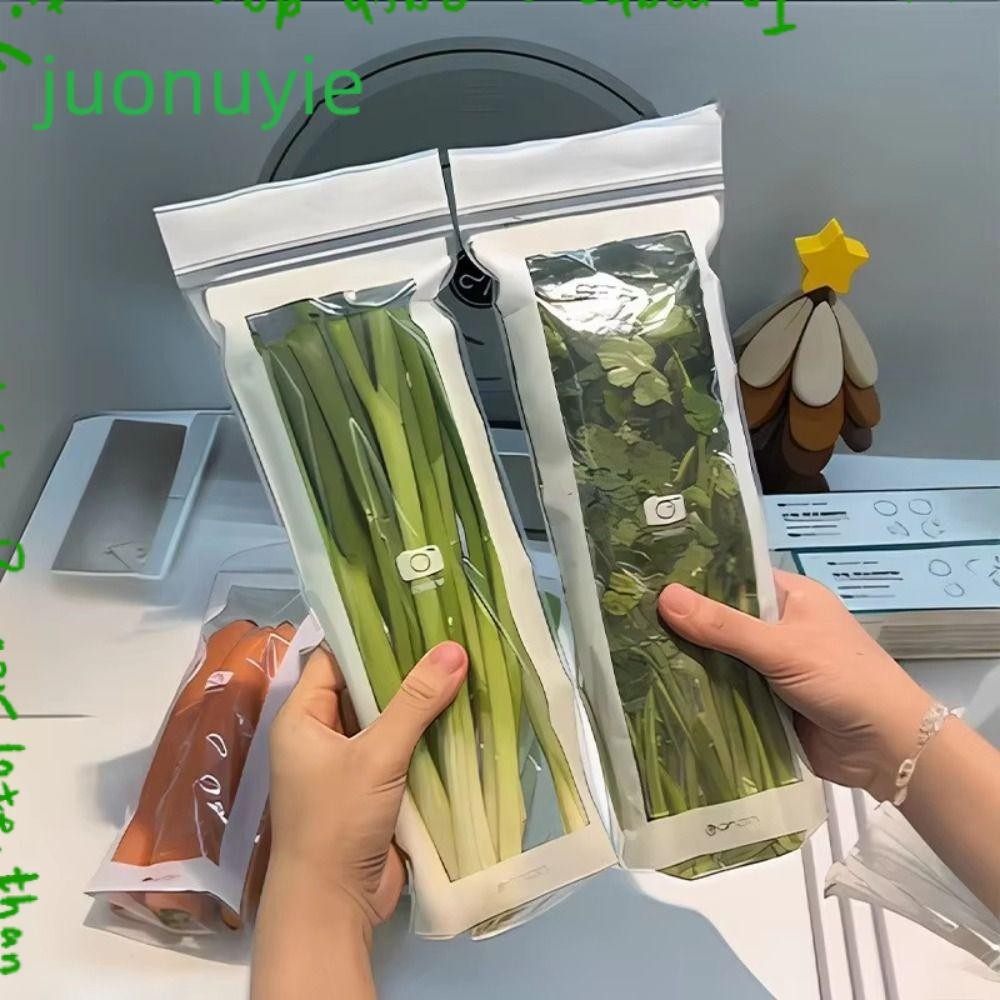 JUONUYIE 15/50 ชิ้นผักผลไม้ Fresh-keep กระเป๋า, Moisture-proof หนาถุงปิดผนึกอาหาร,แบบพกพาแถบยาว Leakproof Self-Sealing ถุงเก็บอาหารตู้เย็นในครัว