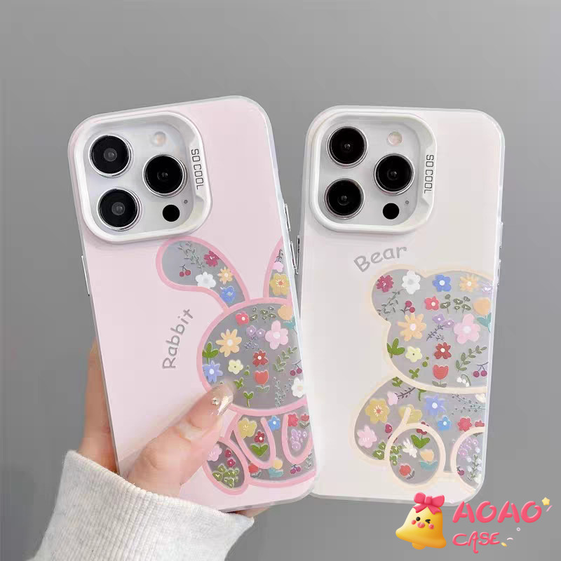 เคสไอโฟน 15 สำหรับ iPhone 11 16 13 15 14 12 Pro Max XR 16 7 8 14 15 Plus X XS Max SE 2020 ปกหมีกระต่ายน่ารักหวานๆ