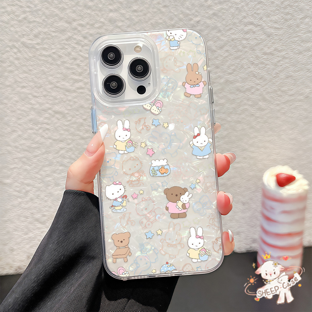 นี่ยม! เคสพื้นหลังมันวาวเหมือนเปลือกหอย น่ารัก สําหรับIPhone16 14 13 12 11 6 7 8 plus Pro Promax X XR XSMAX BKWIMD020