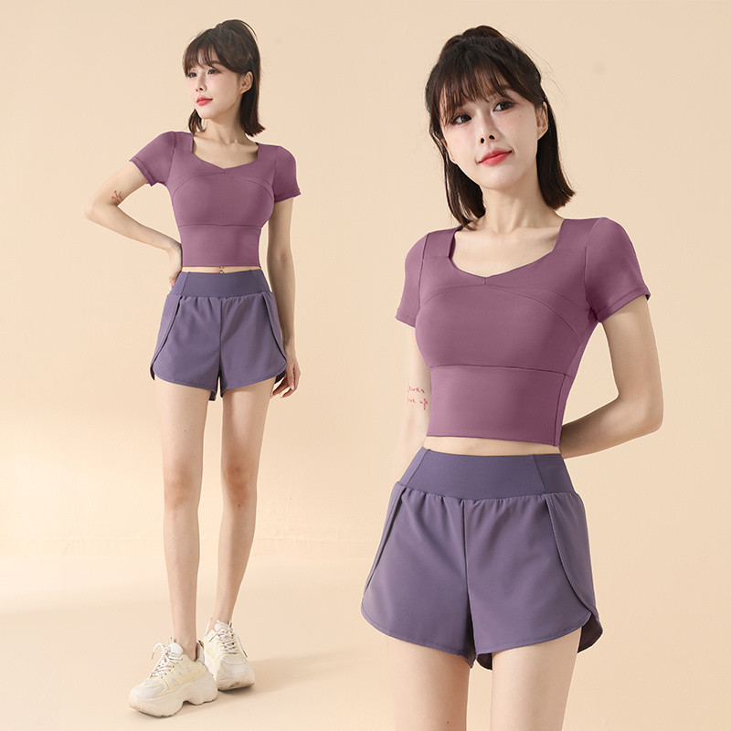 ชุดโยคะผู้หญิงฤดูใบไม้ผลิกีฬาวิ่ง Quick-Drying กางเกงขาสั้นแขนสั้น Gym เซ็กซี่ฤดูกาล Slimmer ดู 8.11