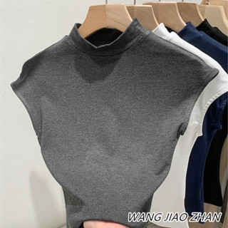 【WJZ】เสื้อยืดสไตล์เกาหลี คอสูงแขนสั้น สลิมฟิต เหมาะสำหรับฤดู…