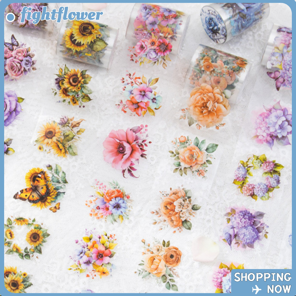 FIGHT PET Washi Tape, Mr.Paper Journal เทปตกแต่ง, Vintage Scrapbooking Plant Flower Lovers Masking T