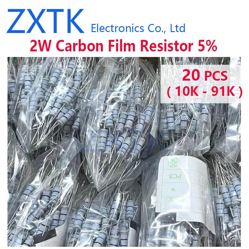 CHIP IC 20PCS 2W Carbon Film Resistor 5% แหวนสี 10K-91K 10K 12K 15K 18K 20K 22K 24K 27K 30K 33K 36K 