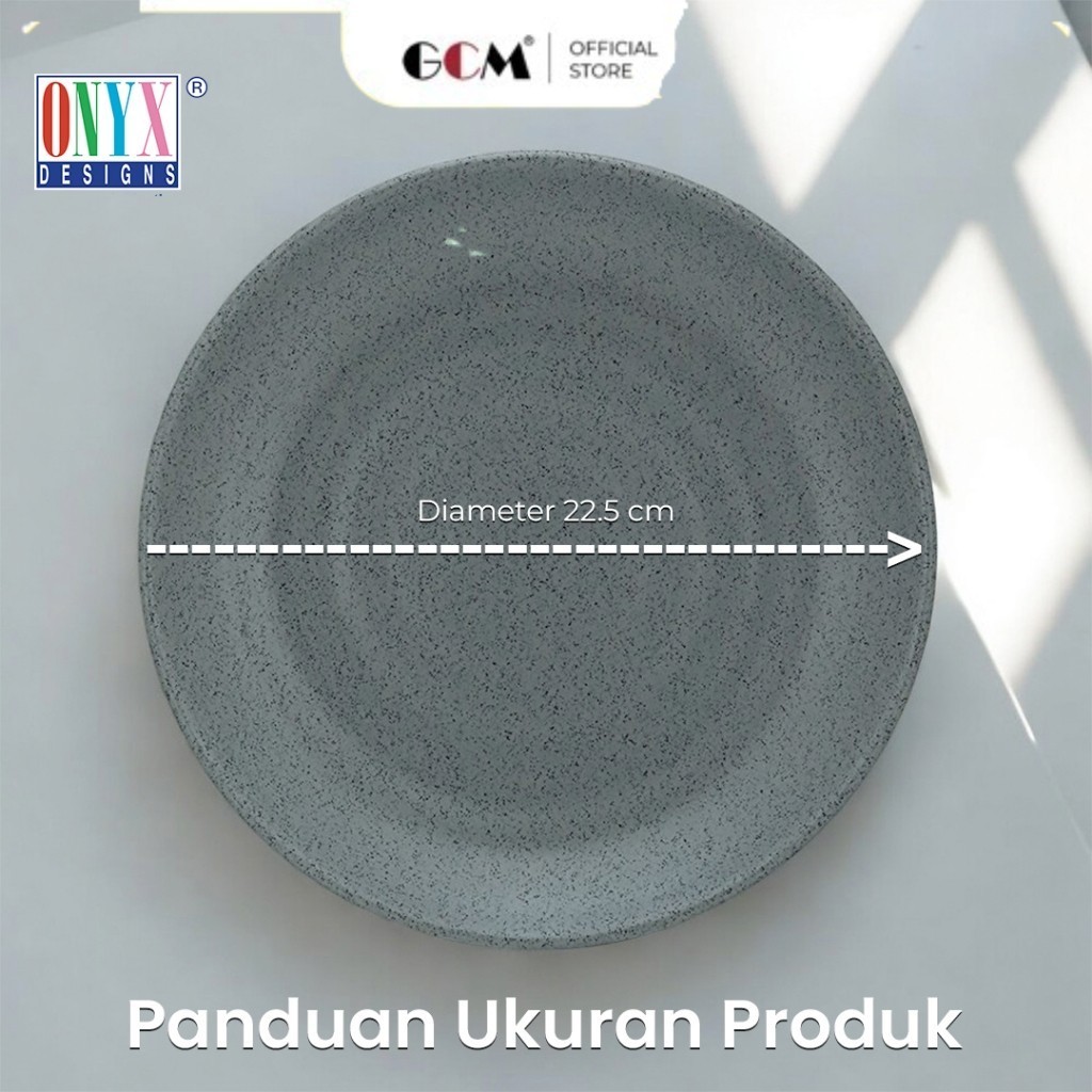 จานเมลามีนแท้ Onyx 9 นิ้ว (22.5 ซม.) – จานอาหารเย็นแบนหินแกรนิตคอสมิคสีเทางาช้าง