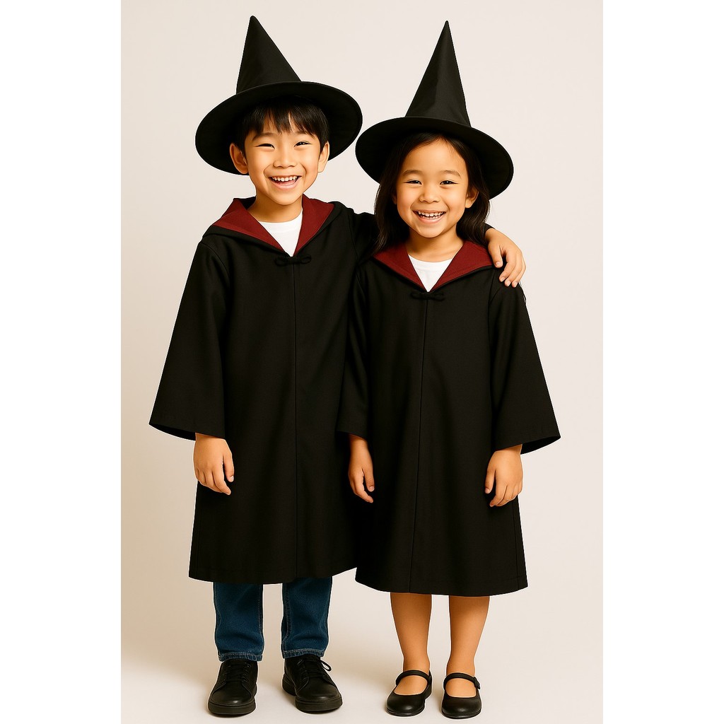 จัดเซ็ทให้ มีหลายเซ็ท ชุดฮาโลวีนพ่อมดแม่มดเด็ก ใส่ได้ทั้งเด็กหญิงและเด็กชาย ชุด+แว่น+เนคไท+ไม้กายสิทธิ์