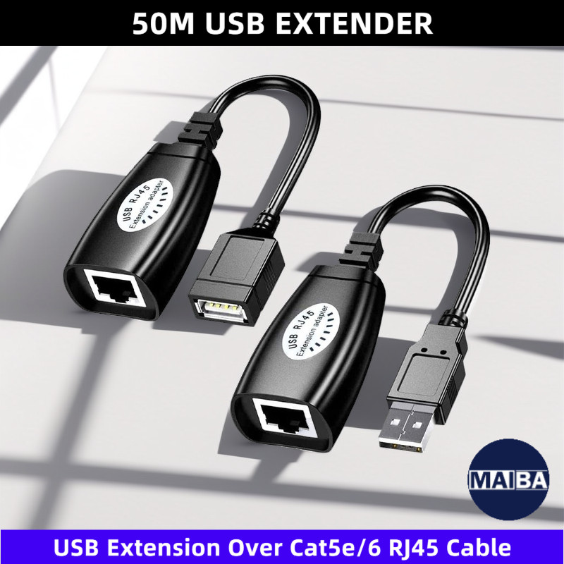ตัวขยาย USB 50M Over RJ45 Cat5e/6 ส่วนต่อขยายอะแดปเตอร์ USB ตัวผู้เป็นตัวเมีย