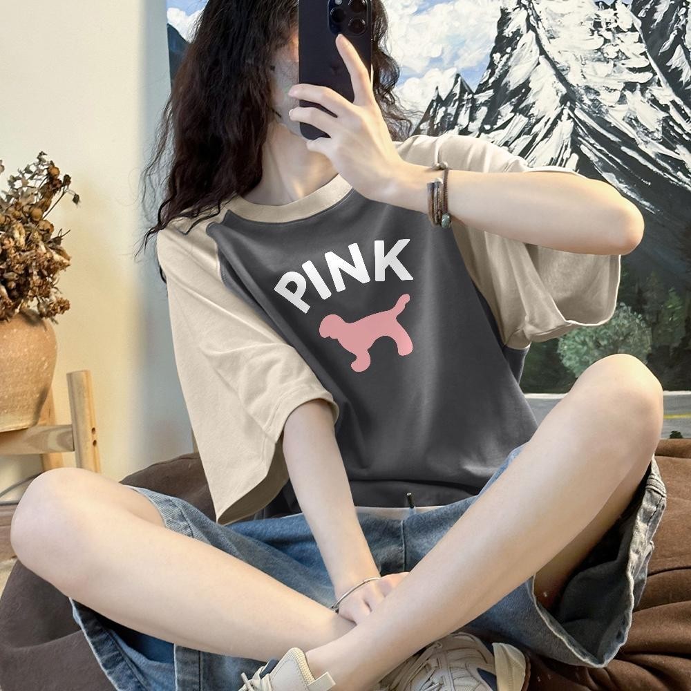 Krazy Shop เสื้อยืดทูโทน เสื้อยืดโอเวอร์ไซต์ เสื้อยืดแฟชั่น T-shirt เสื้อคู่ วินเทจ เสื้อยืดคอกลมลาย