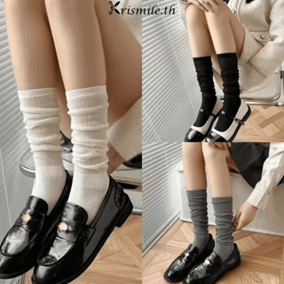 COD-ในไทย💖ถุงเท้าผู้หญิง jk ถุงเท้ายาวถึงเข่าลายแนวตั้ง สีพื…