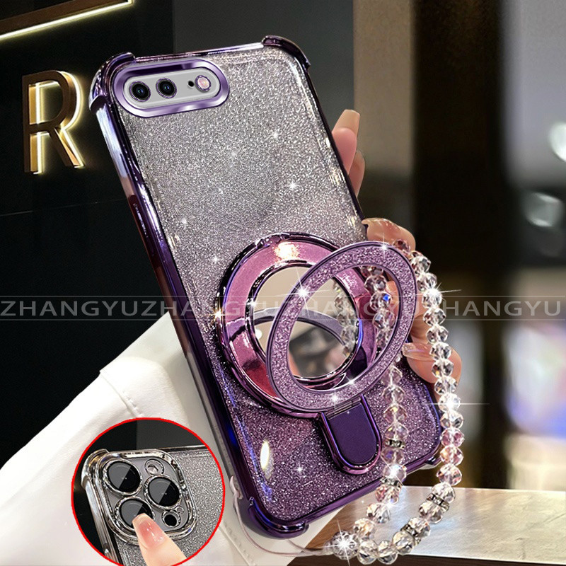 เคสสําหรับiPhone 6 6s 7 8 Plusเคสโทรศัพท์TPU 2025 กันกระแทกใหม่กระจกแต่งหน้าอุปกรณ์เสริมเชือกเส้นเล็กคริสตัลฝาครอบโทรศัพท์SZ31