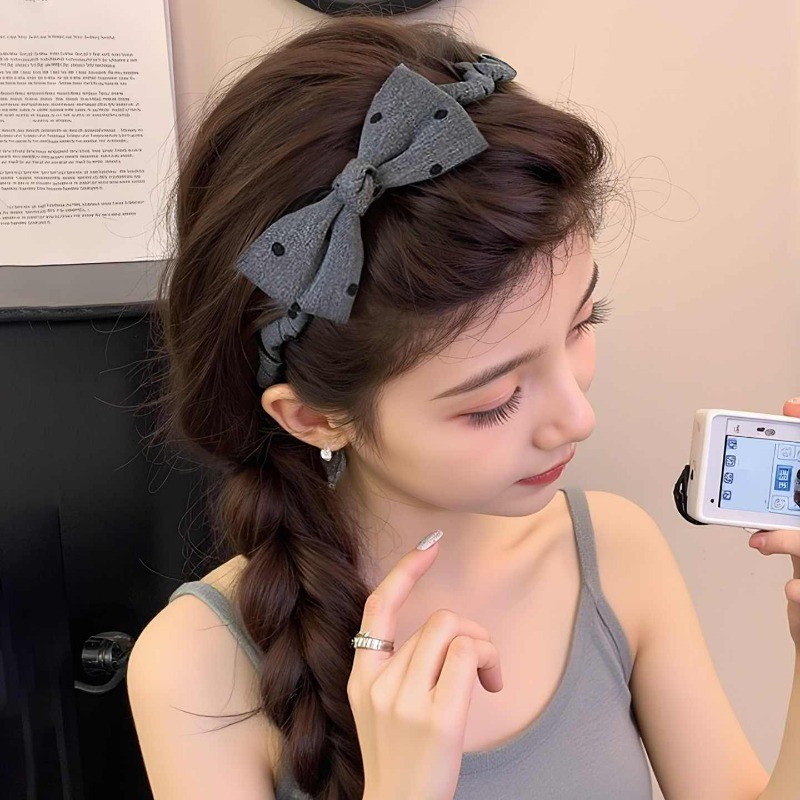 ที่คาดผมลายจุดโบว์สำหรับผู้หญิง แบบหัวโล้น สบายในการสวมใส่ทุกวัน มาพร้อมระบบป้องกันการเลื่อนและทำความสะอาดได้ง่าย - รูปที่ 2