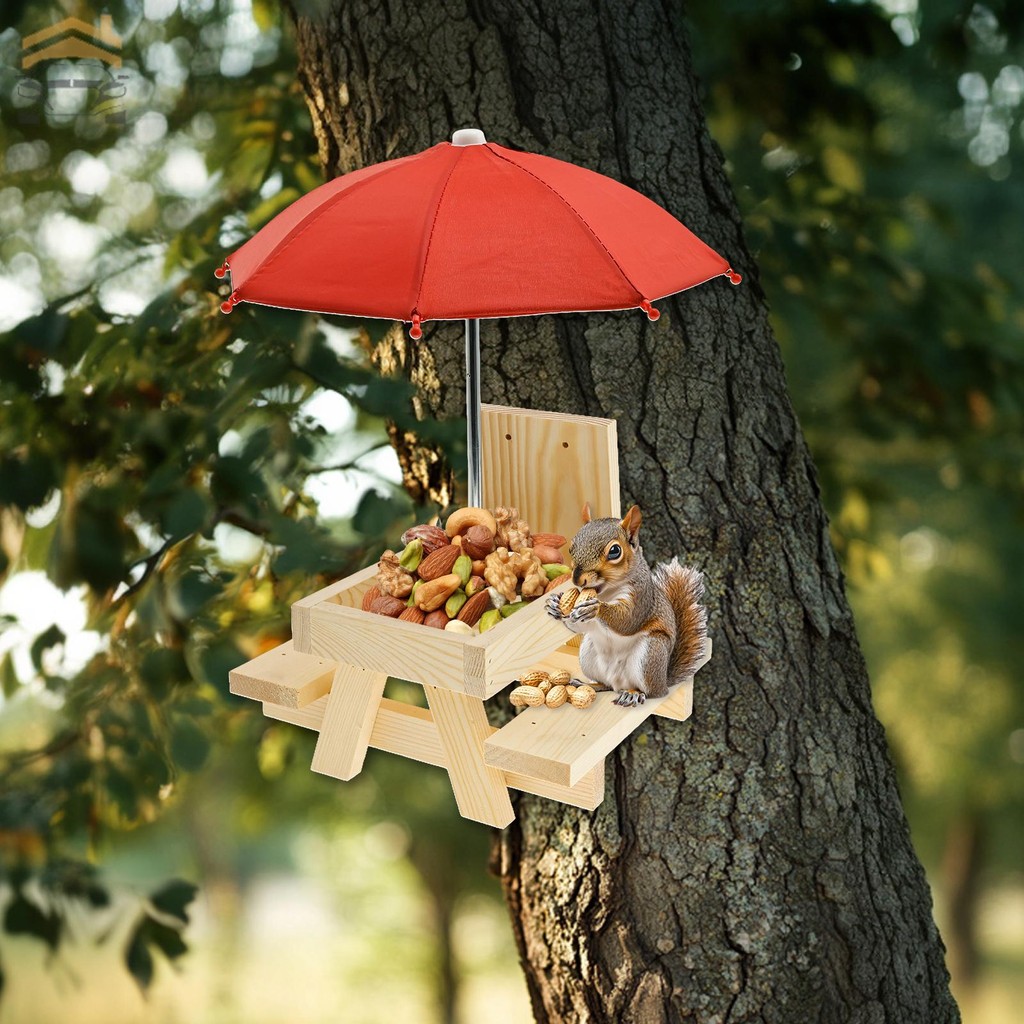 Squirrel Table Feeder Set Kit ติดตั้งง่าย Solid Chipmunk Feeder พร้อมผู้ถือสําหรับภายนอก SHOPQJC2707