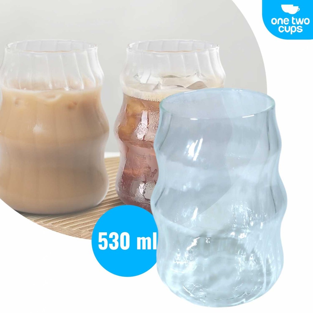 Aesthetic Glass Coffee Tea Wave Stripe Shape, Aesthetic Design & Perfect for Enjoying Favorite Drink