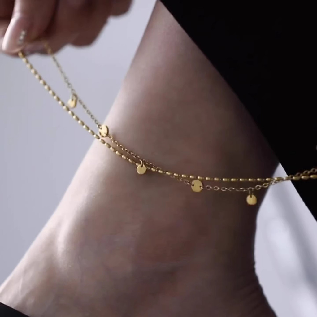 สร้อยข้อมือข้อเท้าสองชั้น ดีไซน์เมล็ดข้าว ไทเทเนียม สไตล์เกาหลี Mori Series โซ่ข้อเท้าแฟชั่นสําหรับสุภาพสตรี