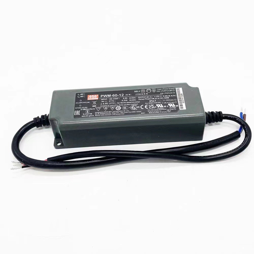 PWM-60-12 ไต้หวัน MEAN WELL 60W ไดร์เวอร์กันน้ําลดแสง IP67 Switching Power Supply