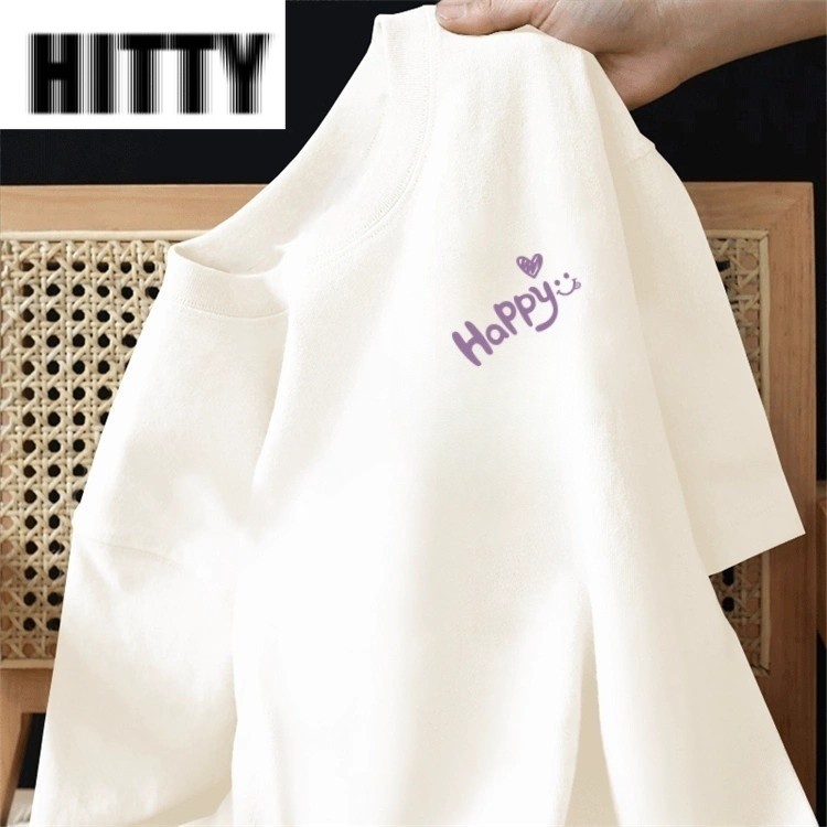 HITTY100%Cotton oversize สไตล์เกาหลีคุณภาพสูงเกาหลี casual Letter พิมพ์รอบคอเสื้อยืดแขนสั้นหลวม