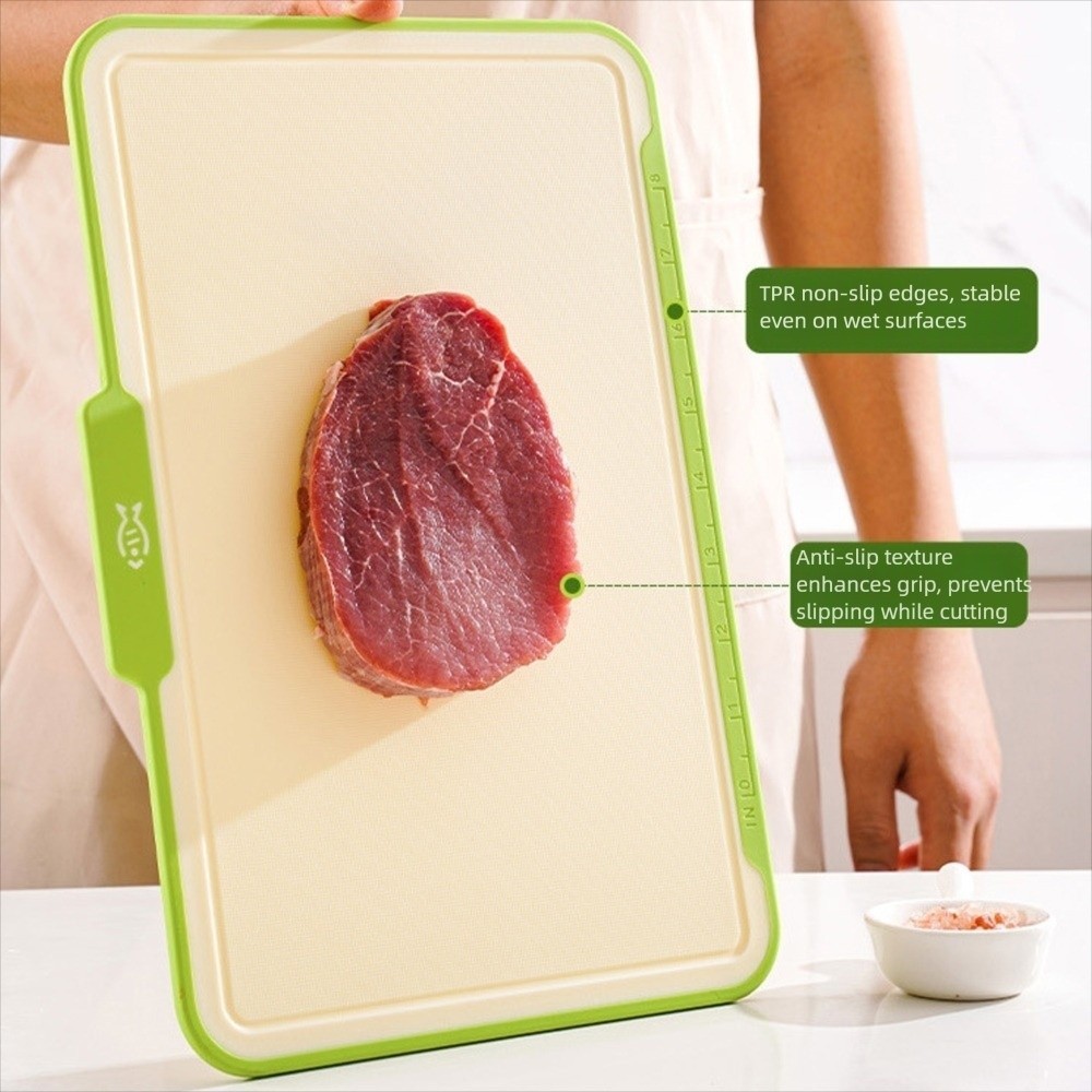 เยร์ซี่ 3ชิ้น เขียง, เขียงอเนกประสงค์กันลื่น, คุณภาพสูงพร้อมชั้นเก็บของสองด้านพลาสติกตัดผักอุปกรณ์ครัว - รูปที่ 7