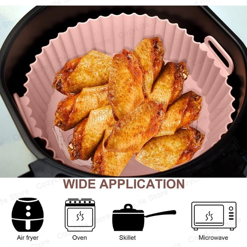 2PCS แม่พิมพ์ซิลิโคนสําหรับ Air Fryer หม้อ Air Fryer ตะกร้าซิลิโคน Thicken เตาอบถาดอบไก่ทอดพิซซ่า Air Fryer อุปกรณ์เสริม thumbnail 3