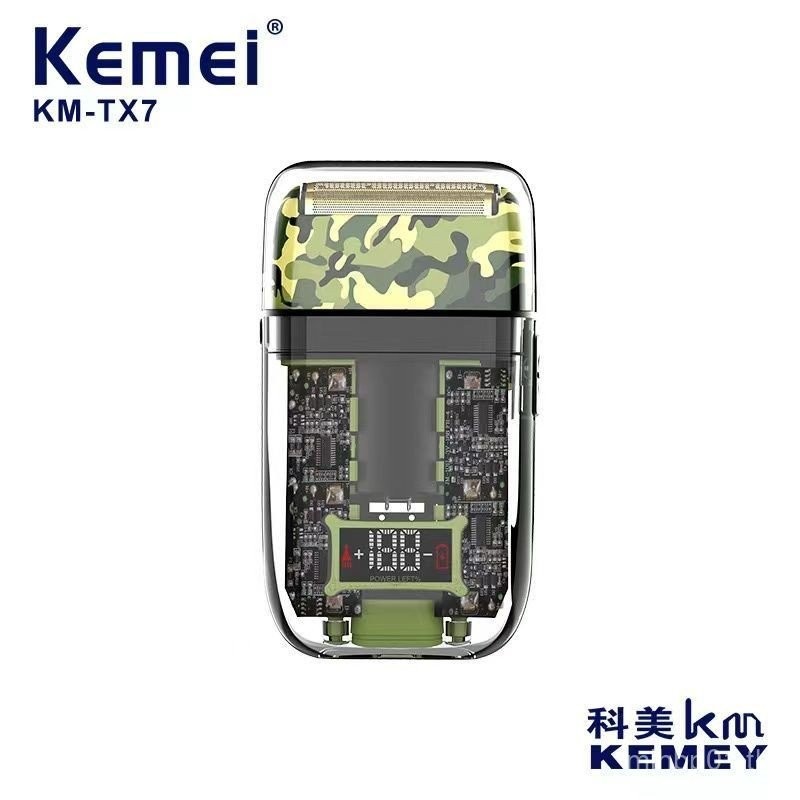 KEMEI/KEMEI KM-TX7 โปร่งใสโกนหนวดผู้ชายโปร่งใสกันน้ํา USB ชาร์จ LED LCD จอแสดงผลดิจิตอลลูกสูบ 888 CW