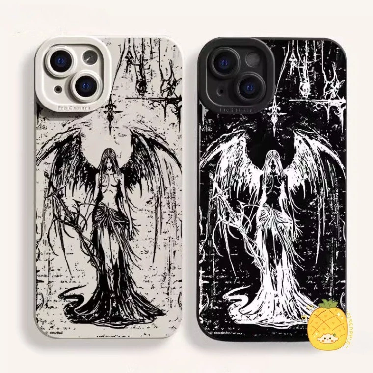 สําหรับ IPhone 16 15 14 13 12 11 Pro Max X XR XS Max 7 8 Plus Cold Wings Angel คู่เคสโทรศัพท์ปกอ่อน