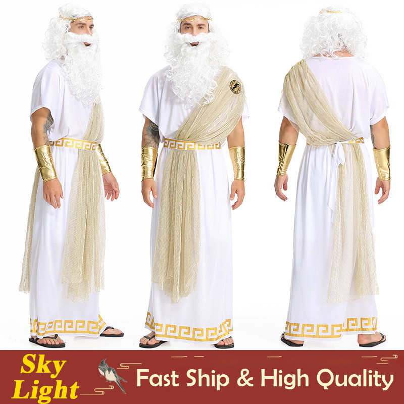 Greek Legend Greece God Zeus คอสเพลย์เครื่องแต่งกายโบราณโรมสีขาว Golden Cloak Cape Coat ฮาโลวีนประสิทธิภาพเสื้อผ้า sET