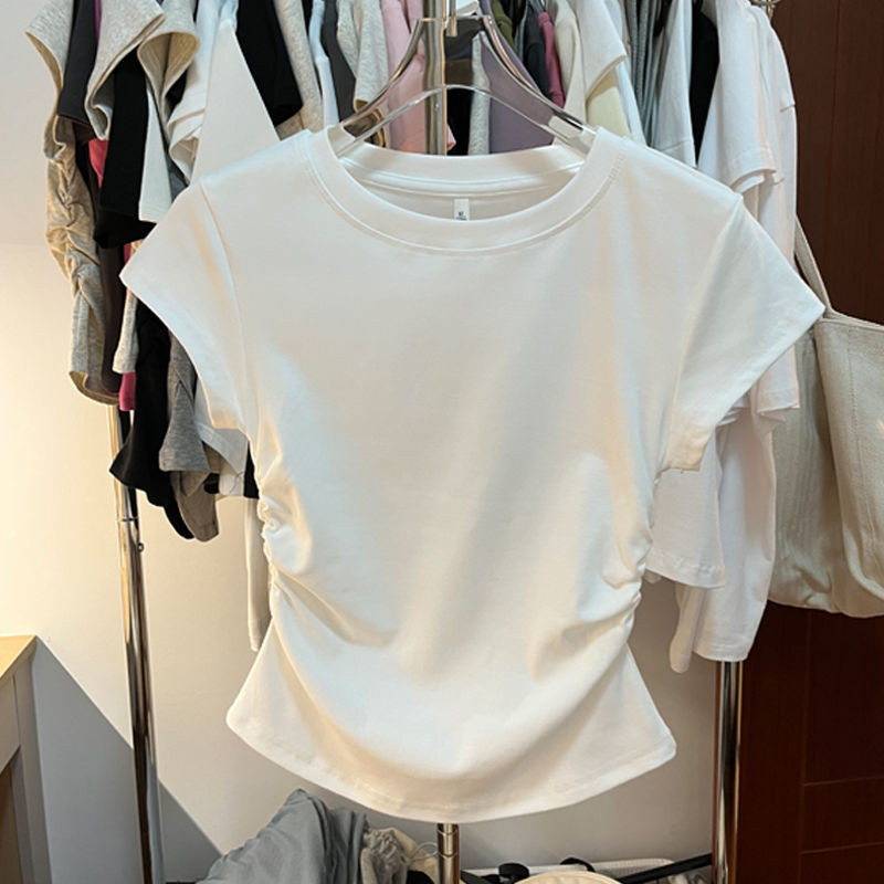 Shayne เสื้อยืด แขนสั้น สีทึบ รุ่นสั้น แฟชั่นสไตล์เรียบง่าย เวอร์ชั่นเกาหลี จัดส่งภายใน 24 ชั่วโมง