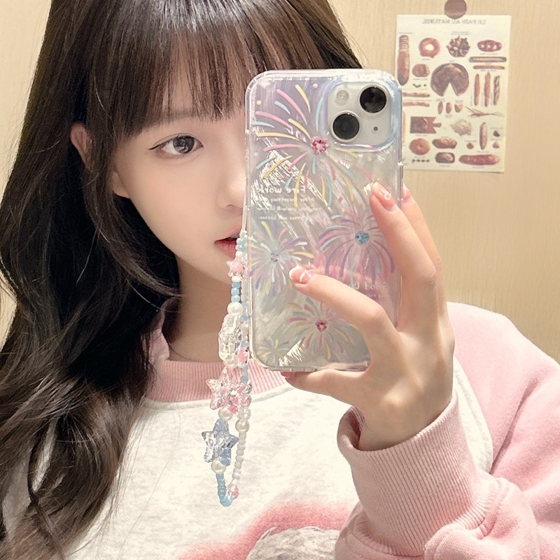Huiwanju ความรู้สึกขั้นสูงสีฝันดอกไม้ไฟเหมาะสําหรับ iphone 15promax เคสโทรศัพท์มือถือ iphone14 ใหม่ 12 พร้อมโซ่ 11 women14pro ป้องกันการตก 13promax