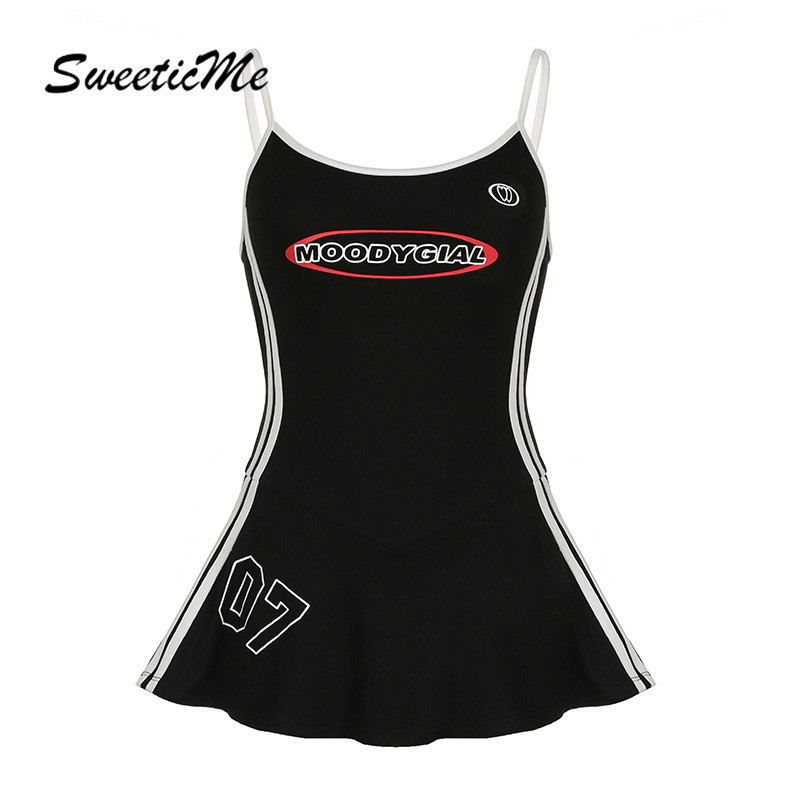 Sweeticme ชุดสตรี 2024 ใหม่แฟชั่นกีฬา Causal Contrast สีเชียร์ลีดเดอร์ชุด
