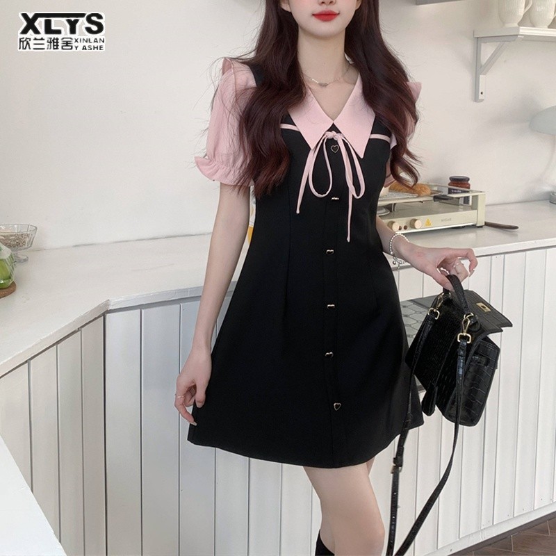 Dfd ซินลันยาเช ชุดเดรสคอปกตุ๊กตาสไตล์ฝรั่งเศสหวานสําหรับผู้หญิง