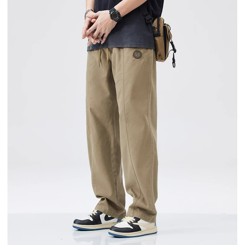 Retro cityboy อินเทรนด์ฤดูใบไม้ผลิฤดูใบไม้ร่วงกางเกงลําลองผู้ชายหลวม Street สวมใส่ Overalls กว้างขา All-Match ตรง Trou