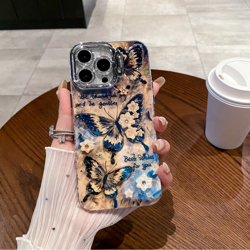 ผีเสื้อสีดําพลิกเงาเจาะกล้องฟิล์มป้องกันtpuสําหรับapple IPhone 16 15 14 13 12 11 Pro Max 14Plus 15Plus 16Plusกันกระแทก