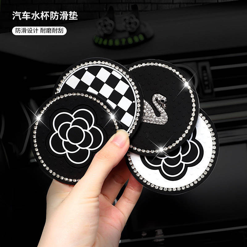 Car Interior Water Cup Mat Universal Camellia Storage Mat Car Non-Slip Mat Interior Lady Cute Decoration Supplies ObXt