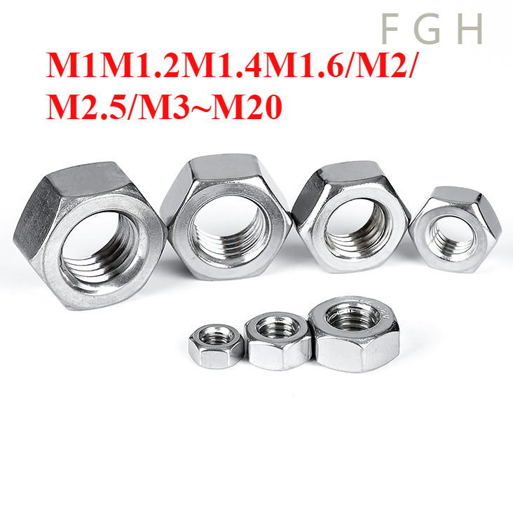 [FGHLM-1-y หัวน็อต ตัวเมีย หกเหลี่ยม สแตนเลส 304 เกลียวมิล หยาบ M1-M20 / Hexagon Nut Stainless Steel SUS304 M1-M20