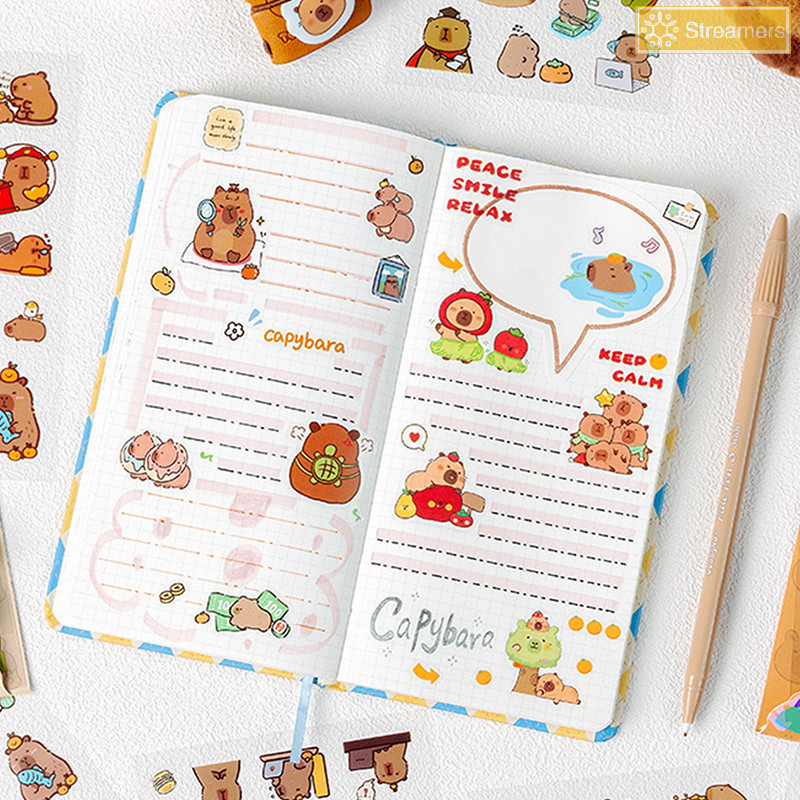 {Streamers} 6sheets/แพ็คน่ารักการ์ตูน Capybara สติกเกอร์สติกเกอร์กันน้ําโปร่งใสอุปกรณ์การเรียนไดอารี่สติกเกอร์ตกแต่งเครื่องเขียนใหม่