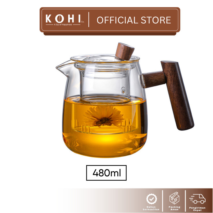 หนึ่งหม้อชากาแฟแก้ว HMLOVE พร้อมกาน้ําชาแก้วกรอง 480ml - HM4