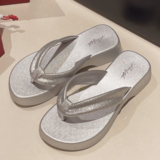 Ayuer รองเท้าแตะกันลื่นด้านล่างหนากลิตเตอร์แฟชั่น