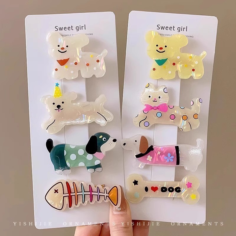 กิ๊บติดผมลูกสุนัข Dopamine คลิปหน้าม้าการ์ตูนน่ารักสําหรับผู้หญิง