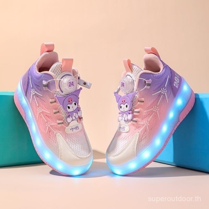 เด็กสองล้อ le รองเท้าล้อหดได้ LED รองเท้าผ้าใบกระพริบสําหรับสาว unisex ไซส์ 29-40 MCNK
