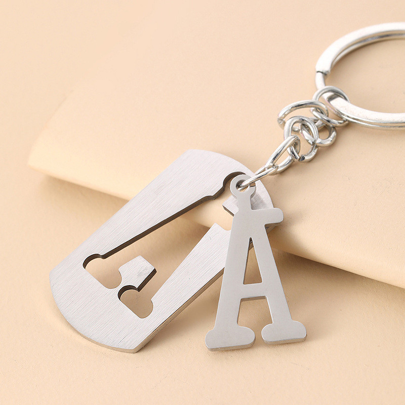 Diy AZ ตัวอักษรพวงกุญแจสําหรับชื่อเงินสีพวงกุญแจโลหะผู้หญิงผู้ชายพวงกุญแจรถ Simple Key Holder Party ของขวัญเครื่องประดับ