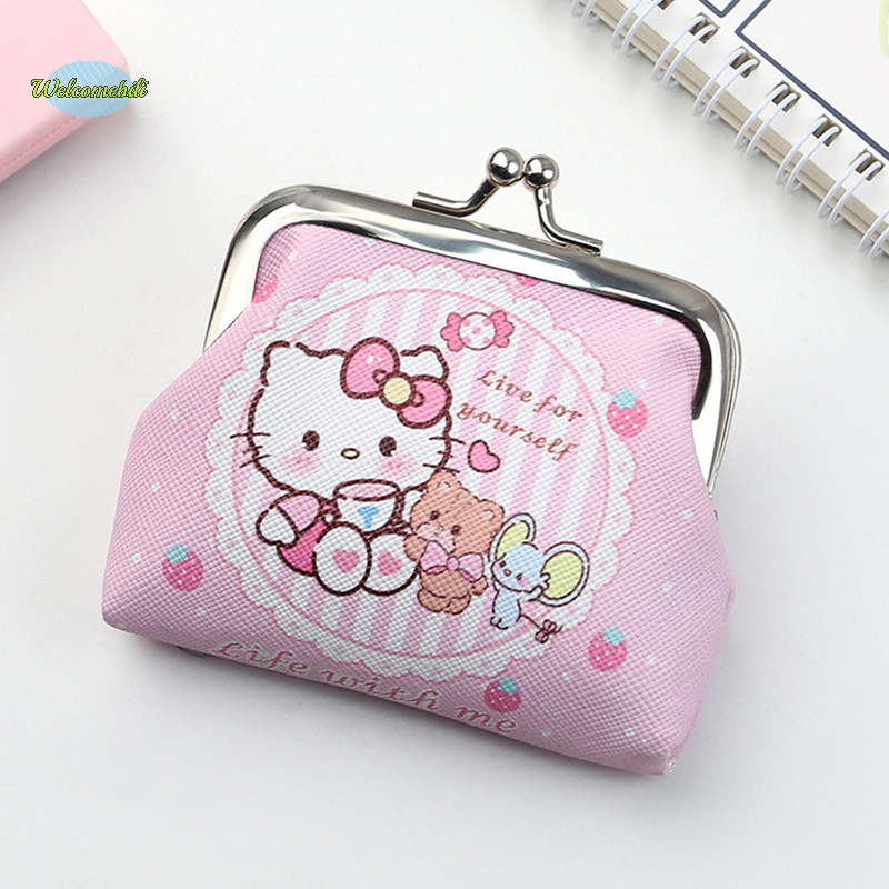 SANRIO [Welcomebili] 1pcหูฟังเหรียญกระเป๋าเก็บแบบพกพาsanrio Kuromi Hello Kittyกระเป๋าเงินเหรียญเล็กๆDIYจี้น่ารักPUกระเป๋าสตางค์หัวเข็มขัดขนาดเล็กใหม่