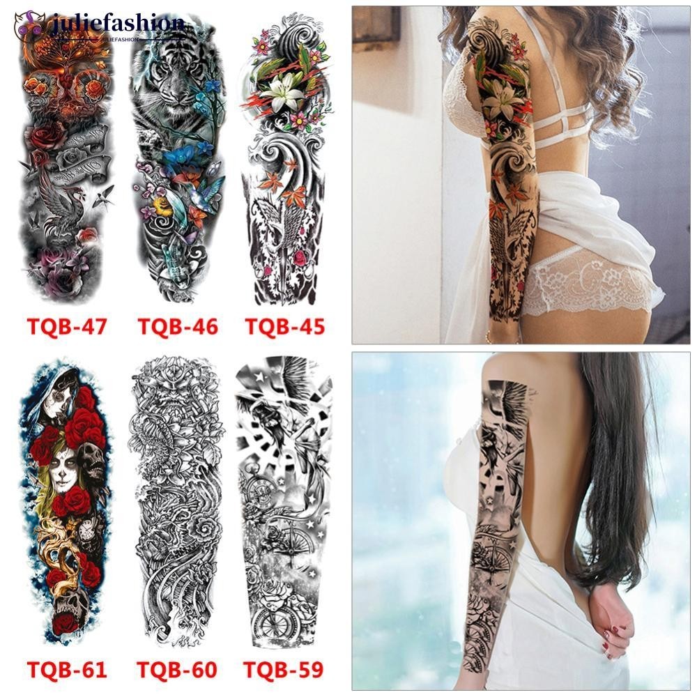 Juliefashion 1 PC ขนาดใหญ่แขน Tattoo Lion Crown Skeleton Rose กันน้ําชั่วคราว Tattoo สติกเกอร์ Wild Wolf Tiger ผู้ชายผู้หญิง Totem Tatto TQB41-80 P6X5
