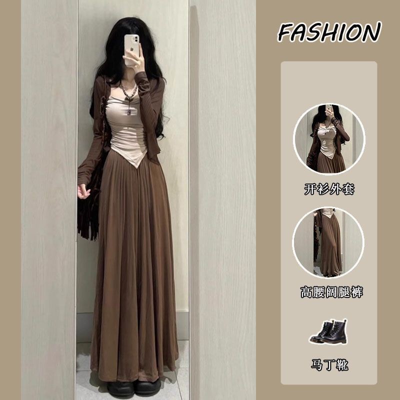 Stylish Summer Sleeveless Coat Wide Leg Pants Set