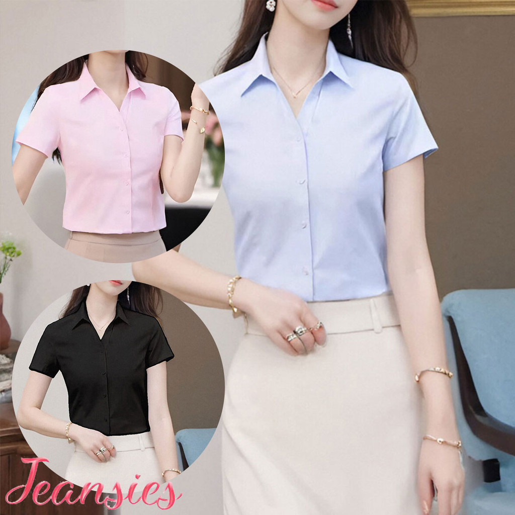เสิ้อเชิ้ตคอวีผู้หญิงใส่ทำงาน สีสุภาพ แบบเป็นทางการ