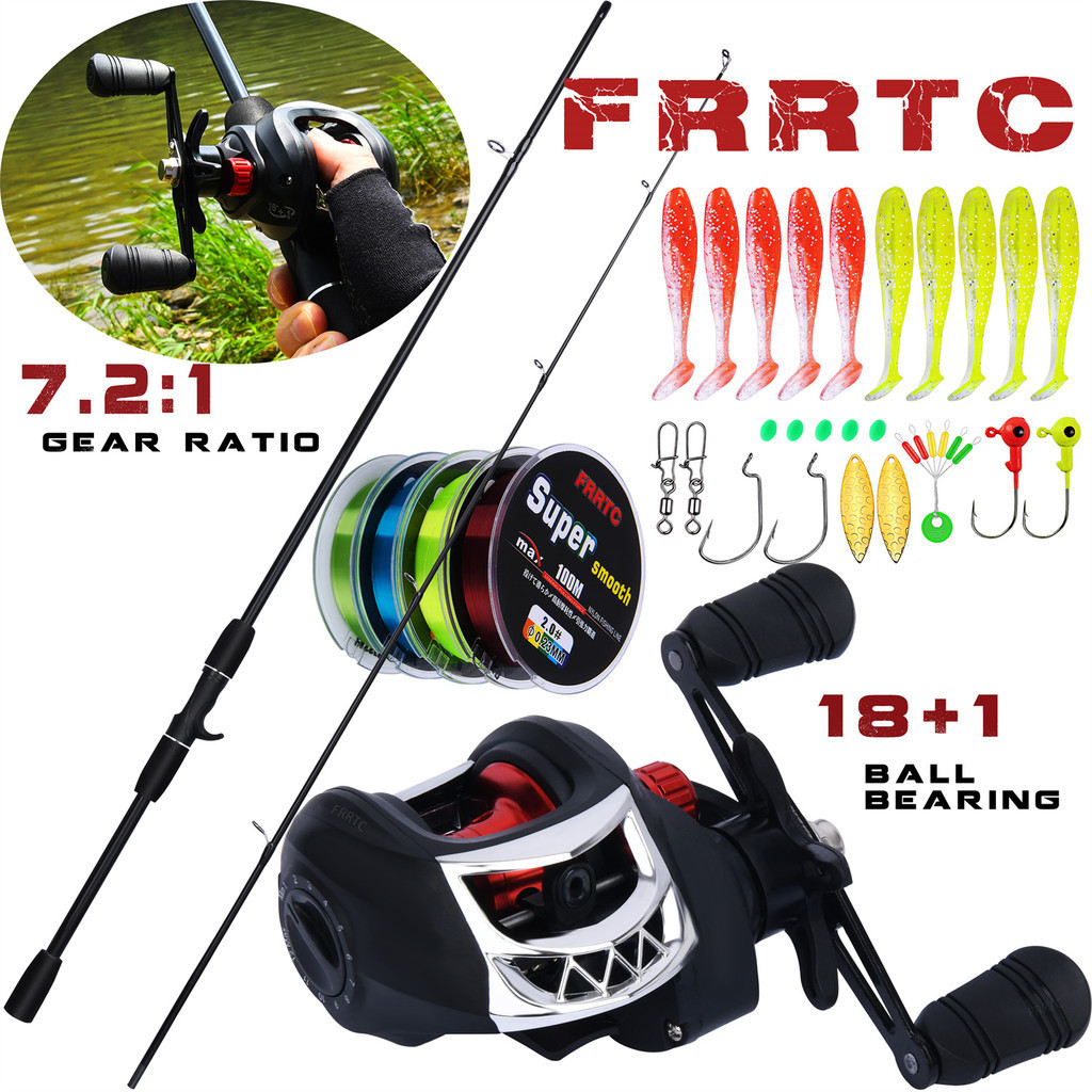 FRRTC ตกปลาชุดเต็ม 2 ส่วน Casting Rod พร้อม 18 + 1BB 7.2:1 Baitcasting Reel ชุดสําหรับน้ําจืด