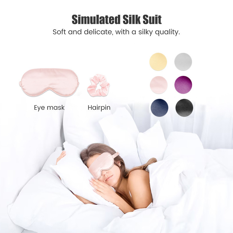 Suolaer Sleep Mask Hair Ties ชุดผ้าไหม Eye Night Blindfold Travel Include Eyeshade Eye พร้อมผม Ties Party ของขวัญ