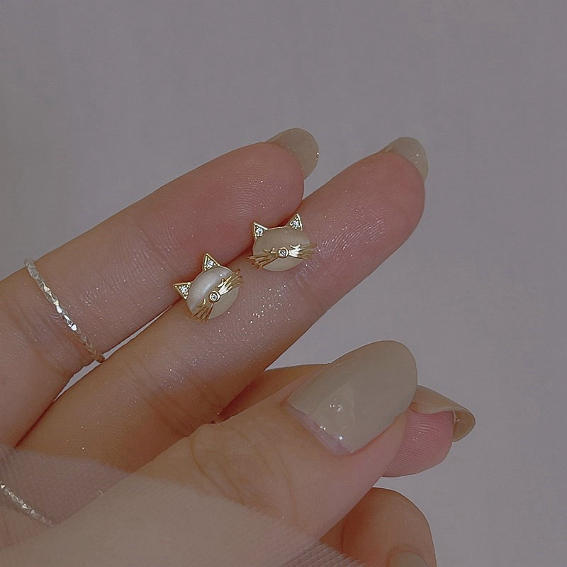Cats Eye Stone Stud ต่างหูสําหรับผู้หญิงชุดต่างหูเจาะสําหรับเด็กชุดต่างหูทองทุกวันน่ารักสไตล์หวานอุปกรณ์เสริมเครื่องประดับ